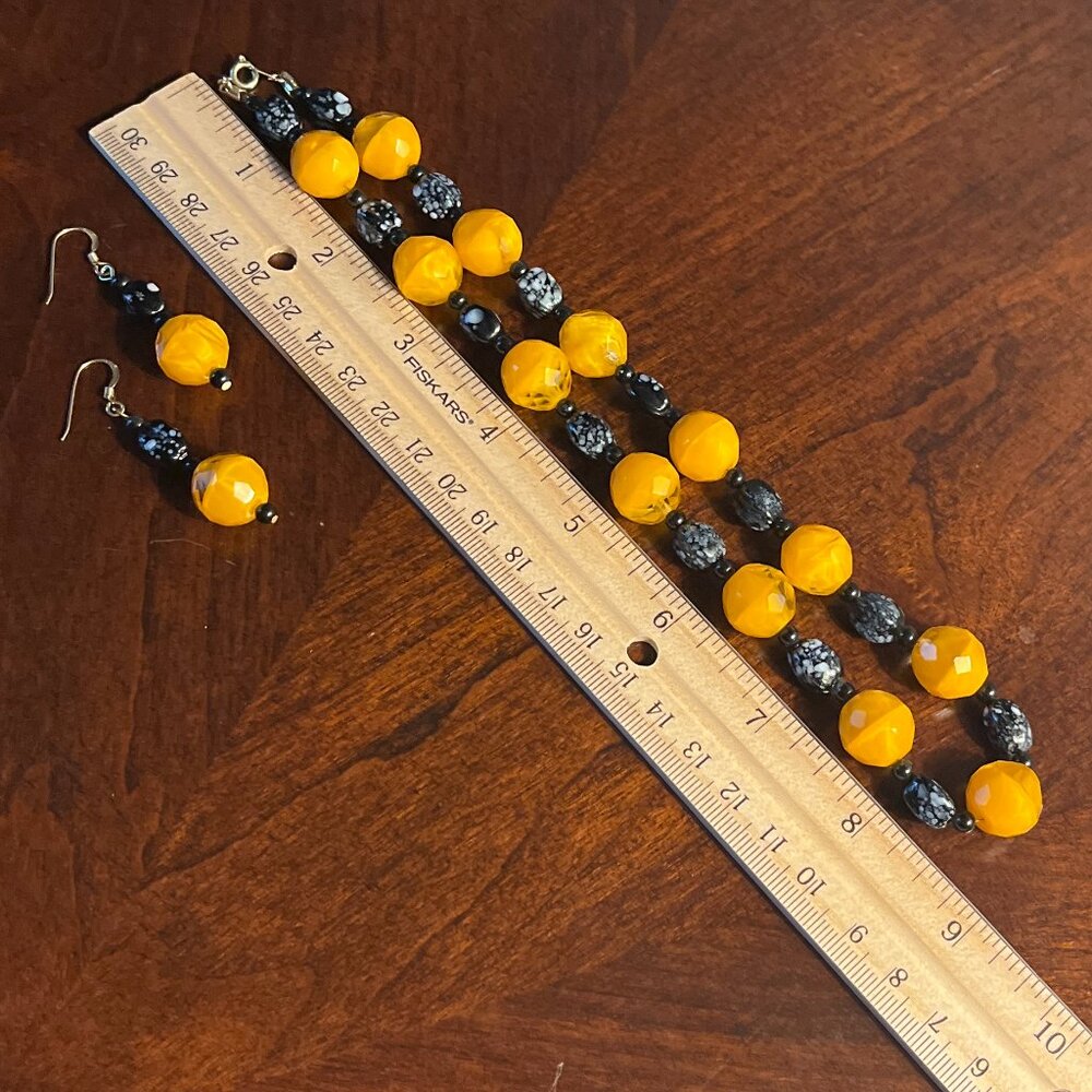 Handmade Jewelry Set - Large Orange and Black Beads - Picture 2 of 2